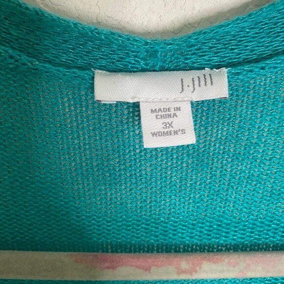 J.Jill Linen Blend Open Front Cardigan Womesn 3X Teal Pockets Long Line Coastal - Picture 2 of 10